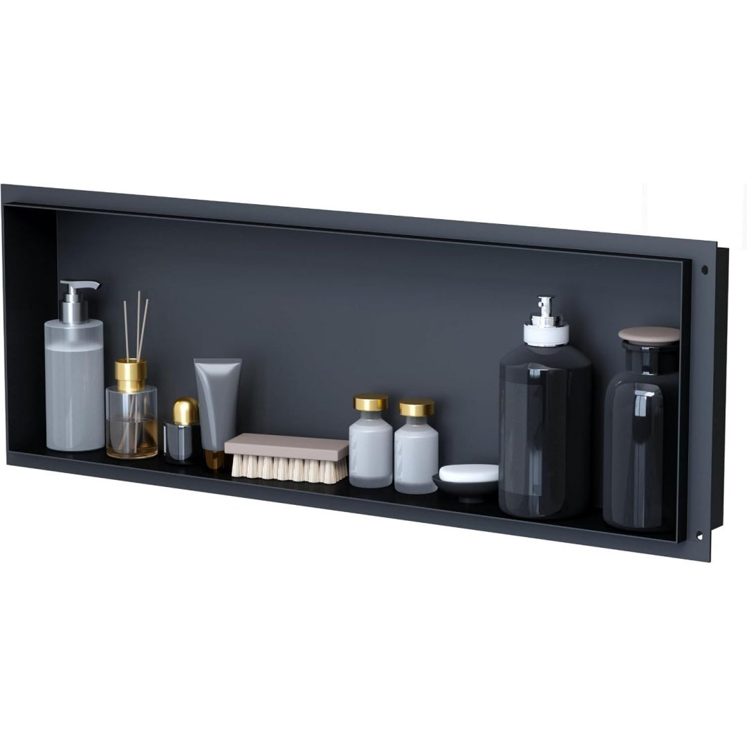 vilstein wandnische dusche 30x90 cm rostfrei - randlose nische - wandnische schwarz - einbauregal fuer dusche im unterputz - duschnische aus edelstahl - versenkte duschnische fuer das badezimmer