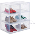 relaxdays schuhboxen 6er set mit tuer schuhorganizer stapelbar fuer schuhe bis groesse 50 sneaker boxen transparent