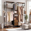 ironck kleiderstaender offener kleiderschrank aus metall und holzwerkstoff freistehendes schranksystem mit 3 stangen 2 stoffschubladen und verstellbaren regalen fuer schlafzimmer ankleidezimmer